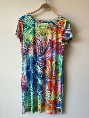 PAPPAGALLO Bright Multicolor Tropical Print Midi Dress Beach Coverup Size L
